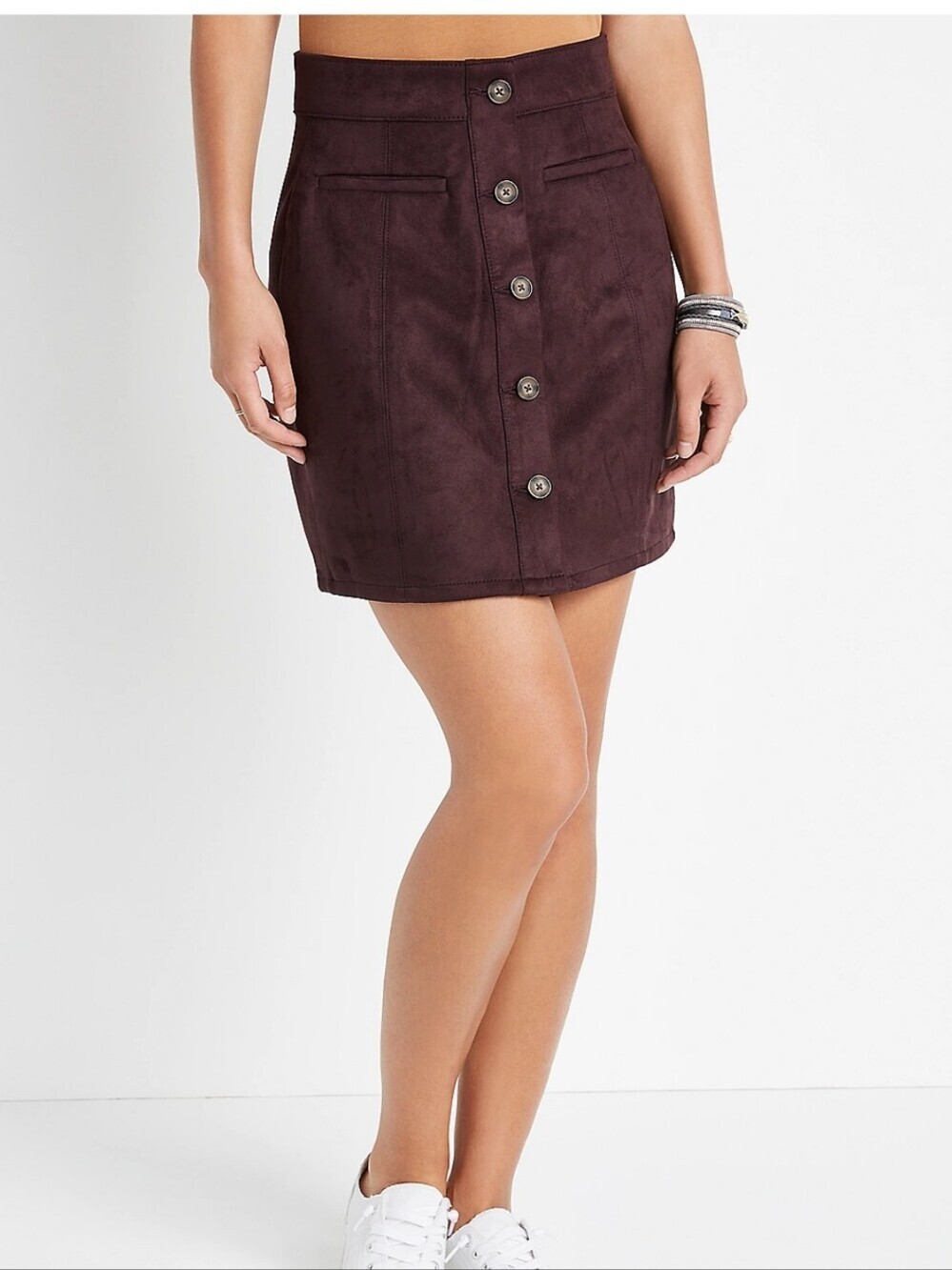 Maurices Chocolate Button-Down Faux Suede Skirt 10